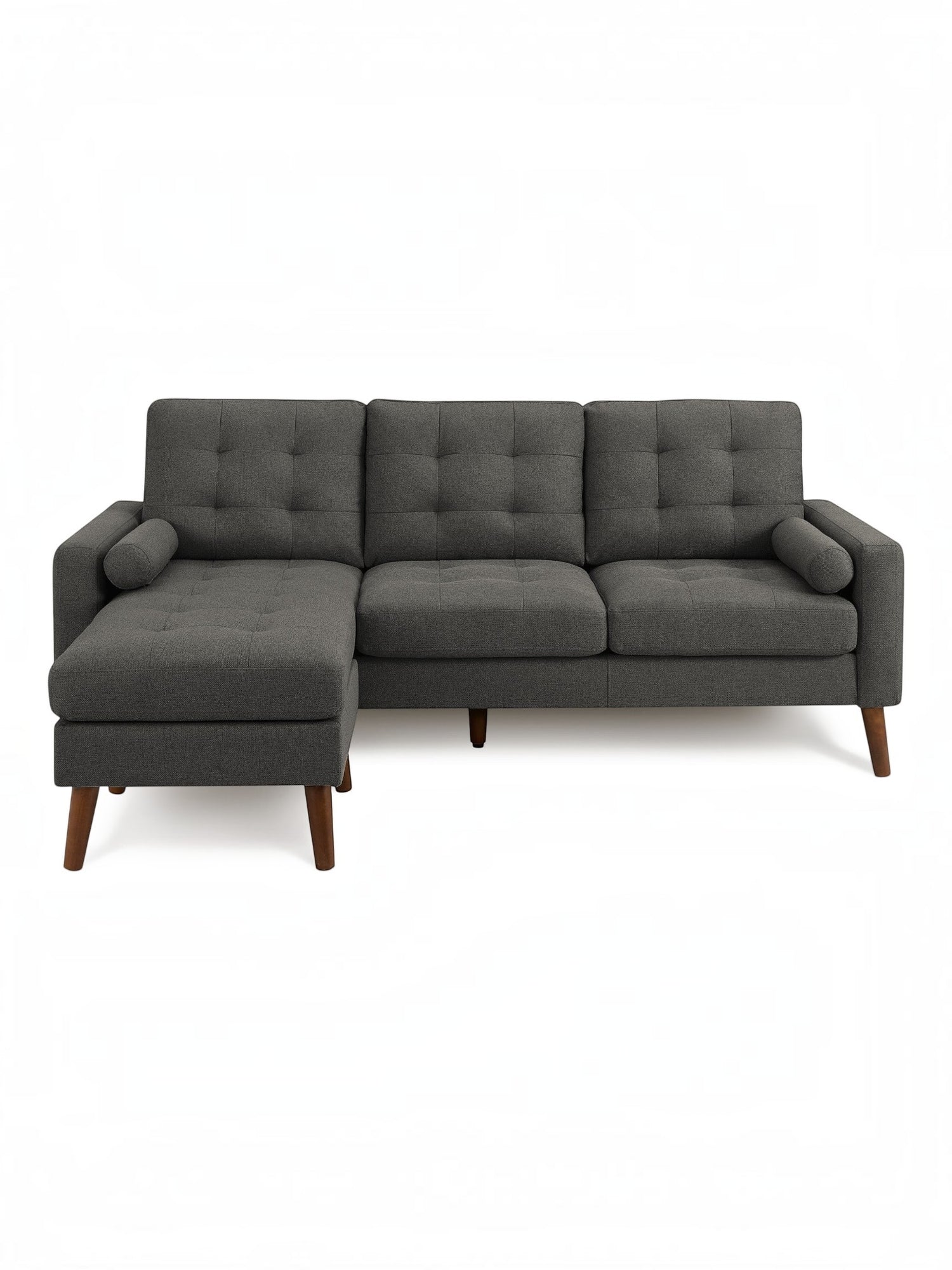 TOCO Meubles Sofa sectionnel Khamo gris foncé capitonné avec repose-pieds et coussins cylindriques