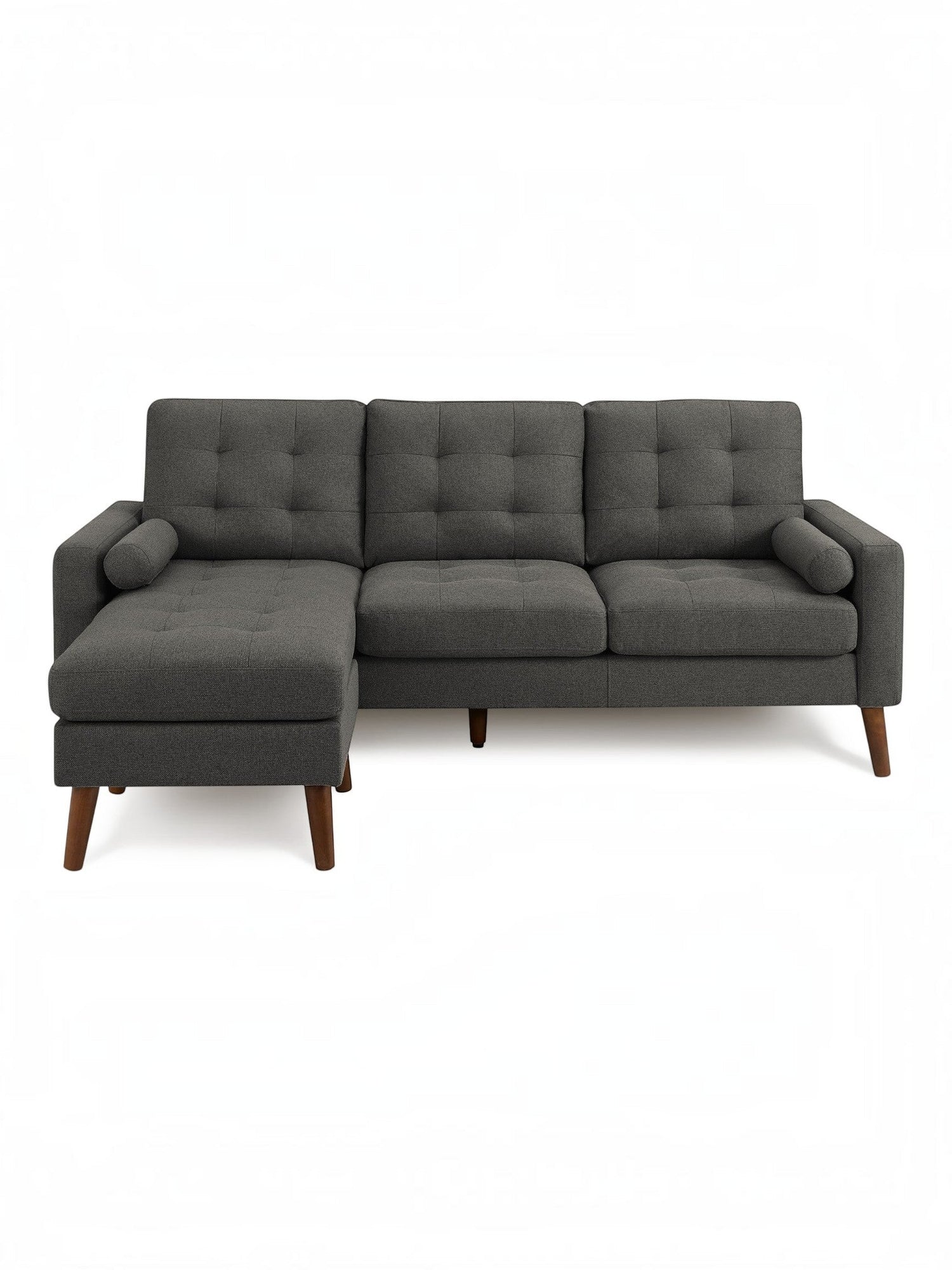 TOCO Meubles Sofa sectionnel Khamo gris foncé capitonné avec repose-pieds et coussins cylindriques