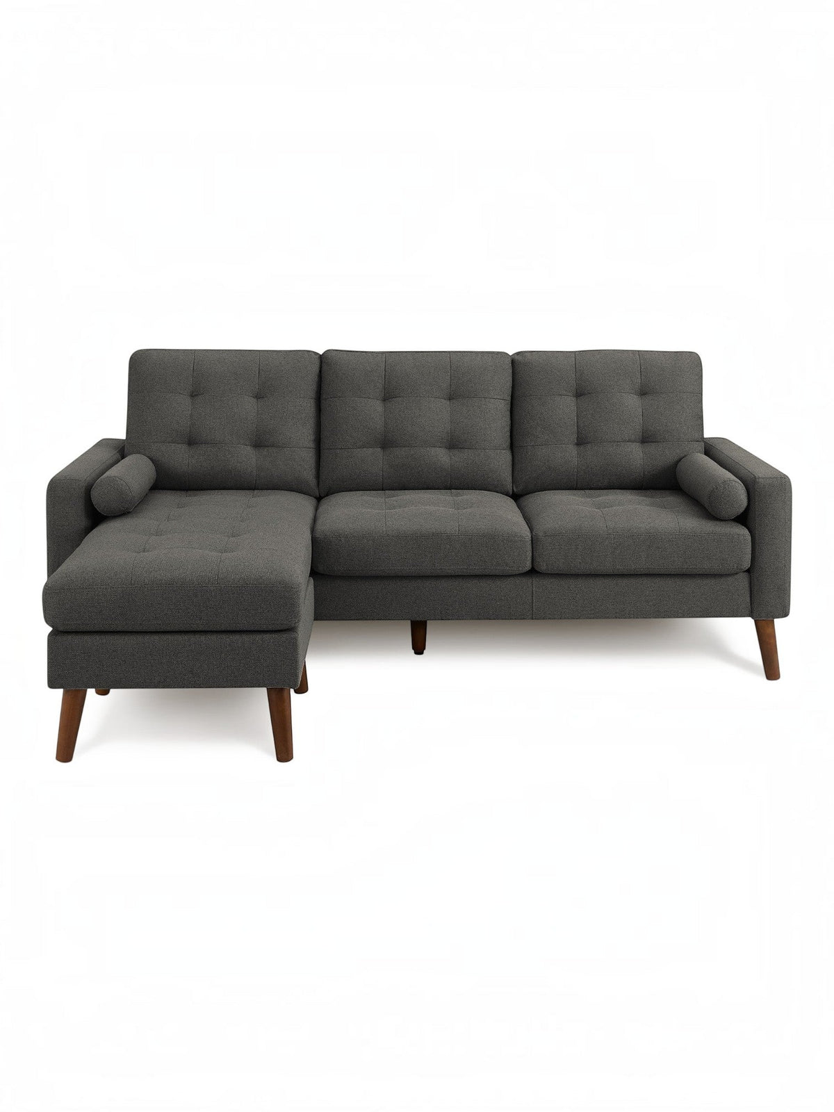 TOCO Meubles Sofa sectionnel Khamo gris foncé capitonné avec repose-pieds et coussins cylindriques
