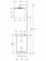 Schéma technique du lampadaire TOCO Meubles Cori avec tablette intégrée, port USB et dimensions détaillées.