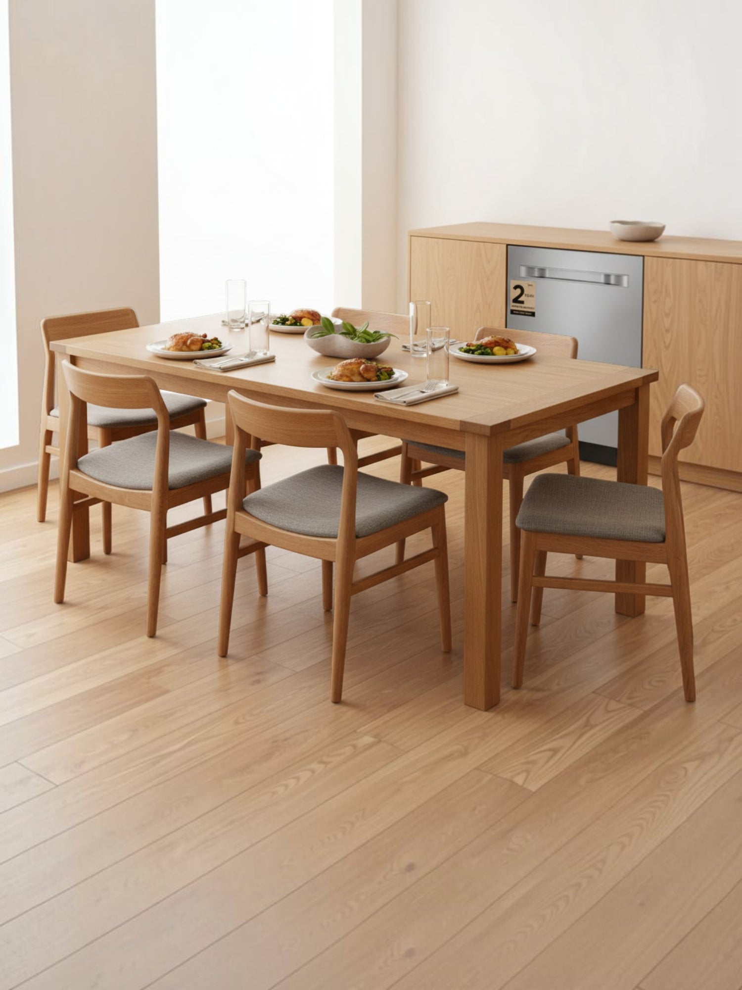 Lave-vaisselle en inox MIDEA 24 pouces intégré dans une salle à manger moderne TOCO Meubles avec table en bois