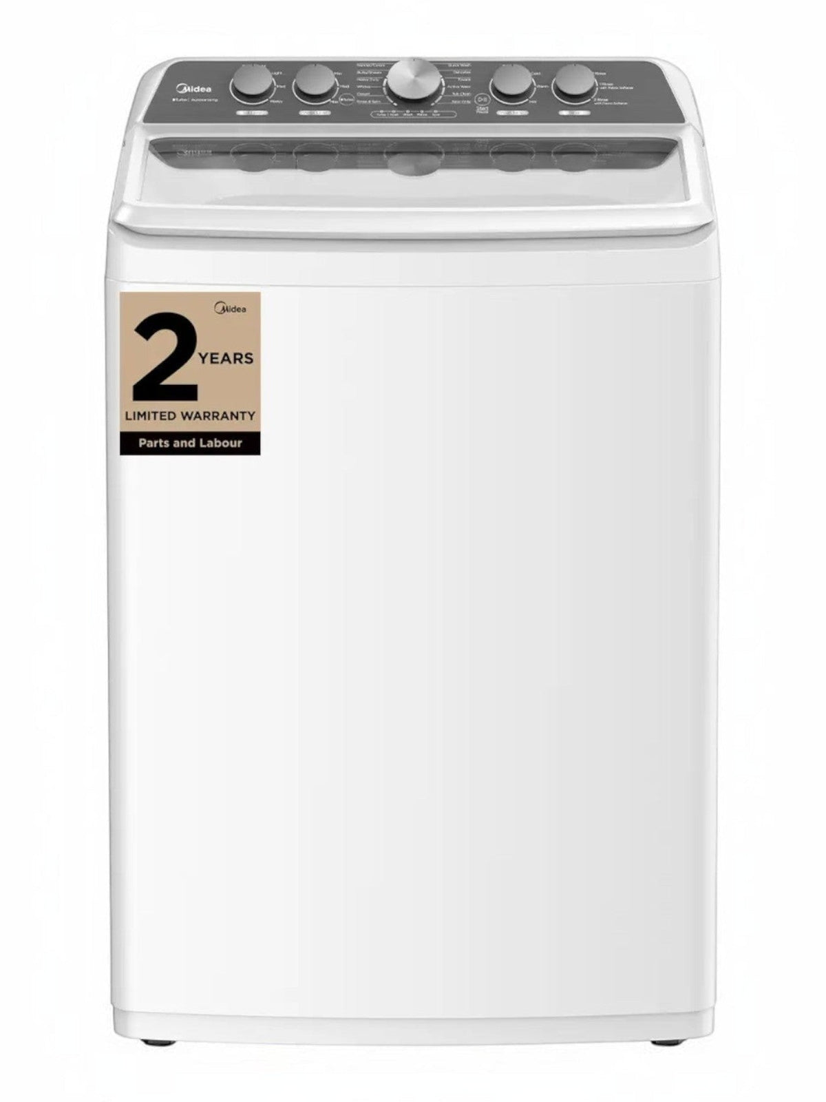 Laveuse à chargement par le haut blanche MIDEA de 4,7 pi³ avec agitateur, 12 cycles et couvercle en verre à fermeture lente. Garantie limitée de 2 ans.