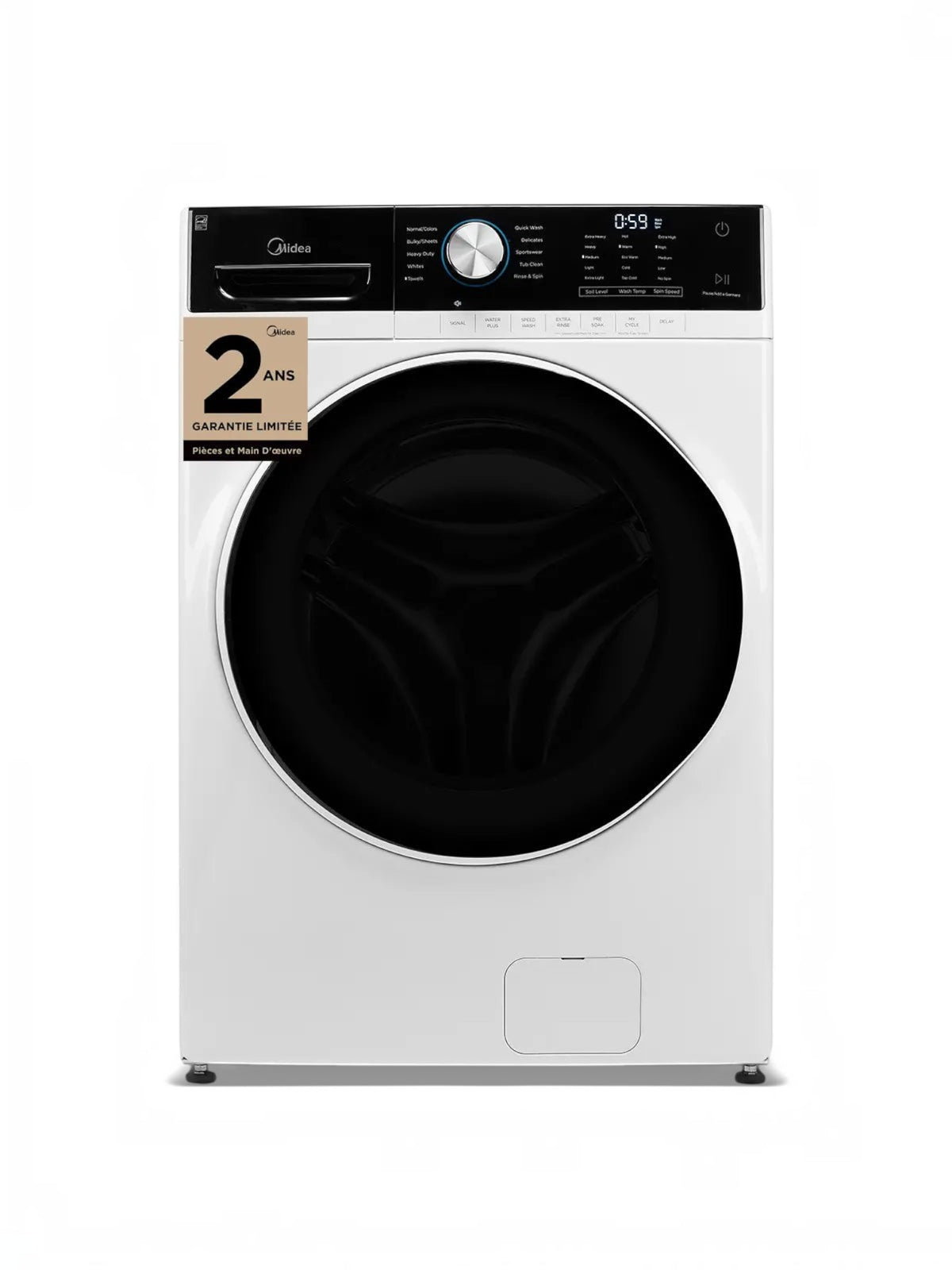 Laveuse à chargement frontal TOCO Meubles de 5,2 pi³ avec finition blanche, porte noire et panneau de contrôle tactile