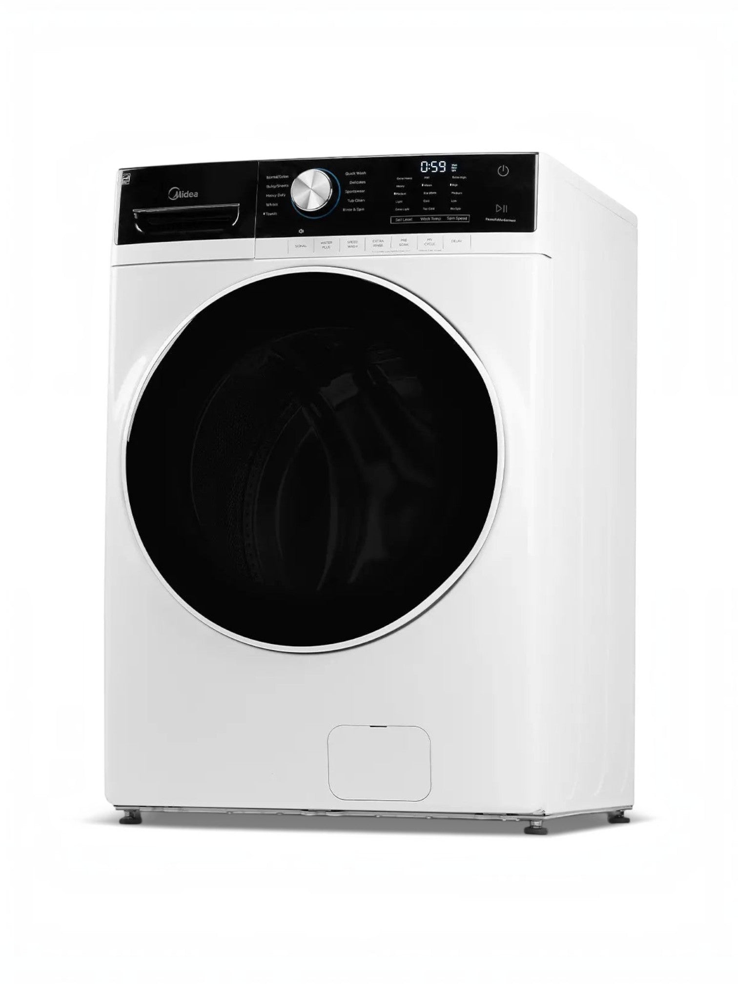 Laveuse à chargement frontal TOCO Meubles de 5,2 pi³ blanche avec panneau de commande électronique et hublot noir