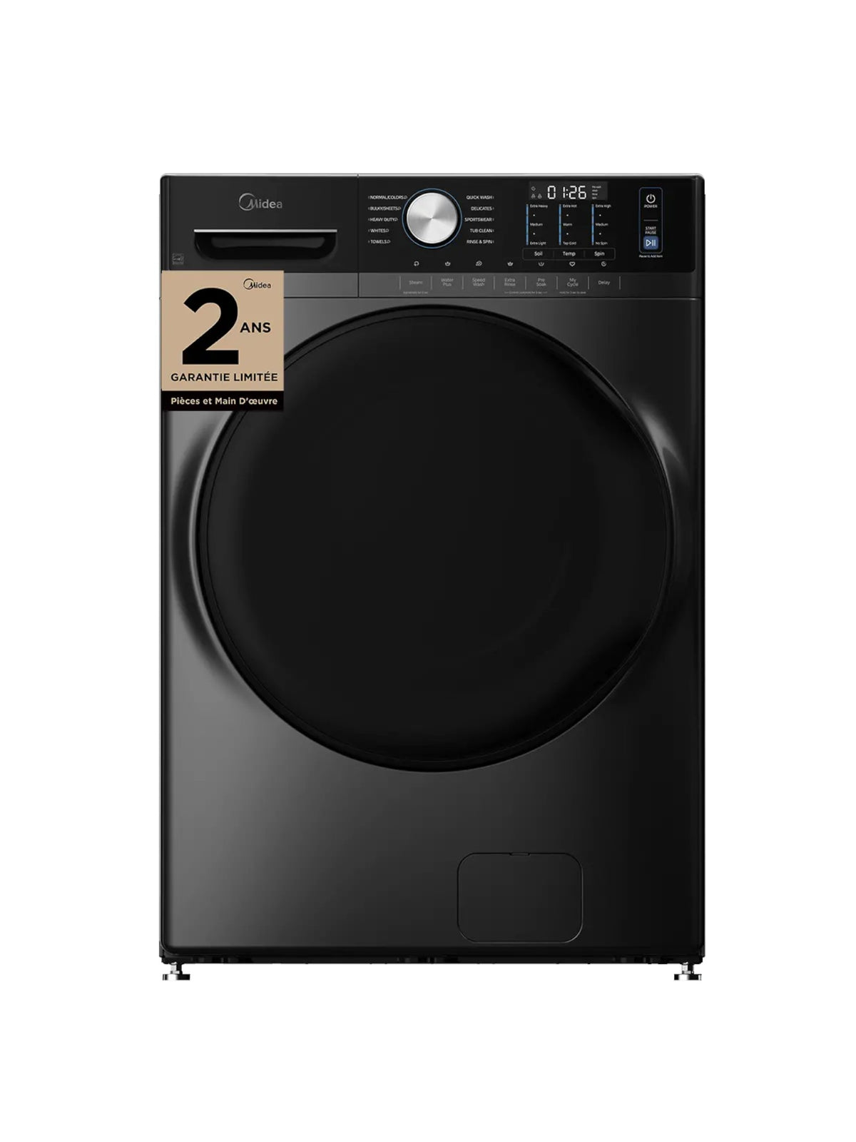 Laveuse à chargement frontal TOCO Meubles 5,2 pi³ noire avec panneau de commande tactile et technologie Steam Care
