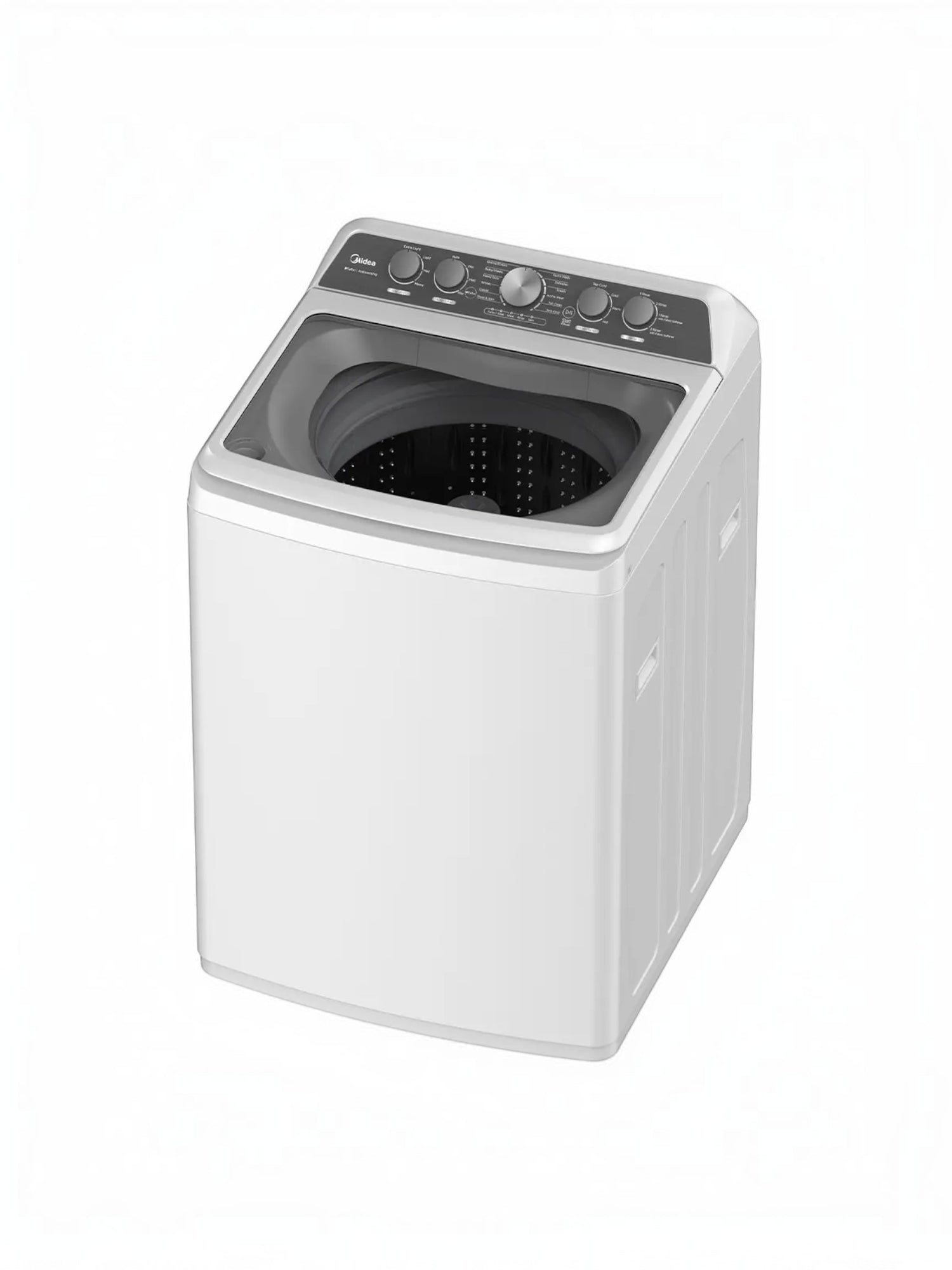 Laveuse à chargement par le haut blanche MIDEA de 4,7 pi³ avec agitateur et 12 cycles, couvercle en verre à fermeture lente.