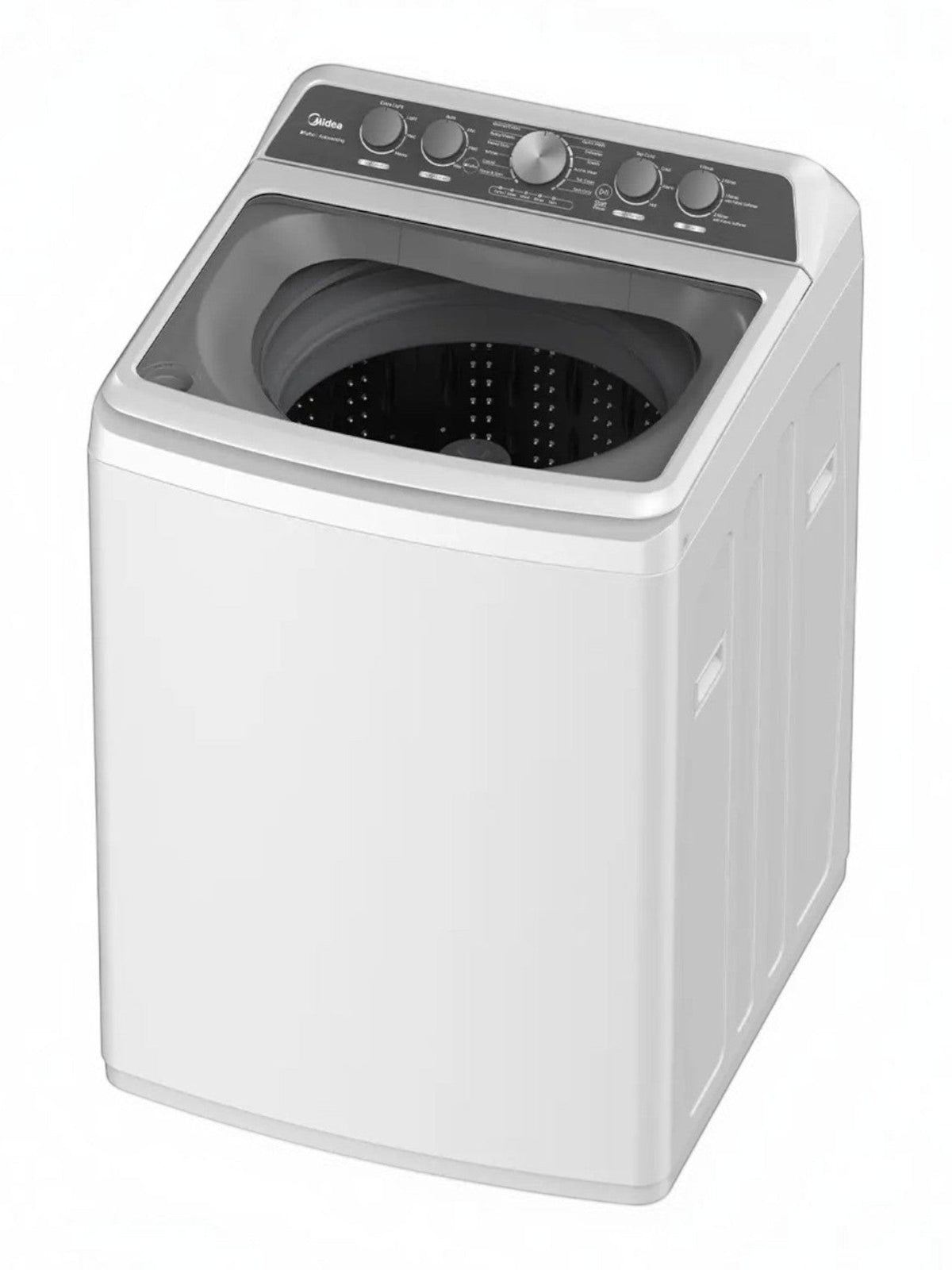 Laveuse à chargement par le haut blanche MIDEA de 4,7 pi³ avec agitateur et 12 cycles, couvercle en verre à fermeture lente.