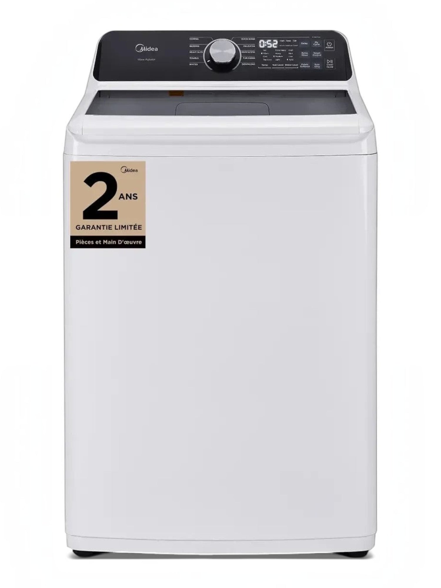 Laveuse MIDEA 5,2 pi³ blanche à chargement par le haut avec panneau de commande numérique chez TOCO Meubles