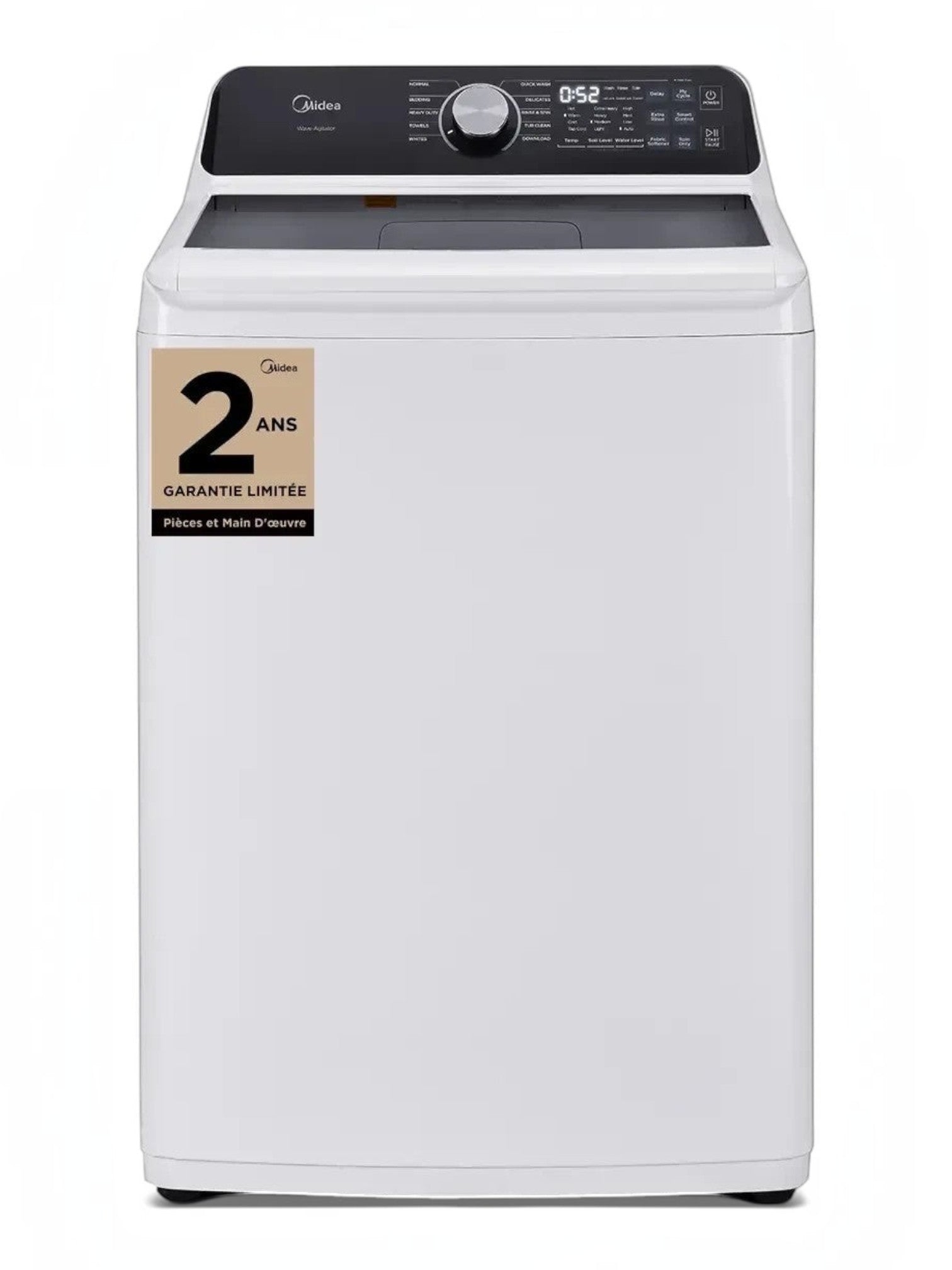 Laveuse MIDEA 5,2 pi³ blanche à chargement par le haut avec panneau de commande numérique chez TOCO Meubles