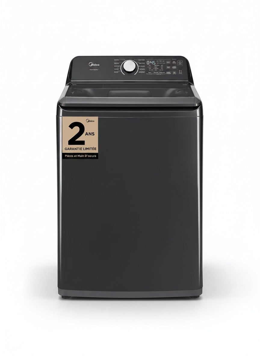 Laveuse MIDEA 5,2 pi³ à turbine de couleur gris foncé avec panneau de contrôle numérique chez TOCO Meubles