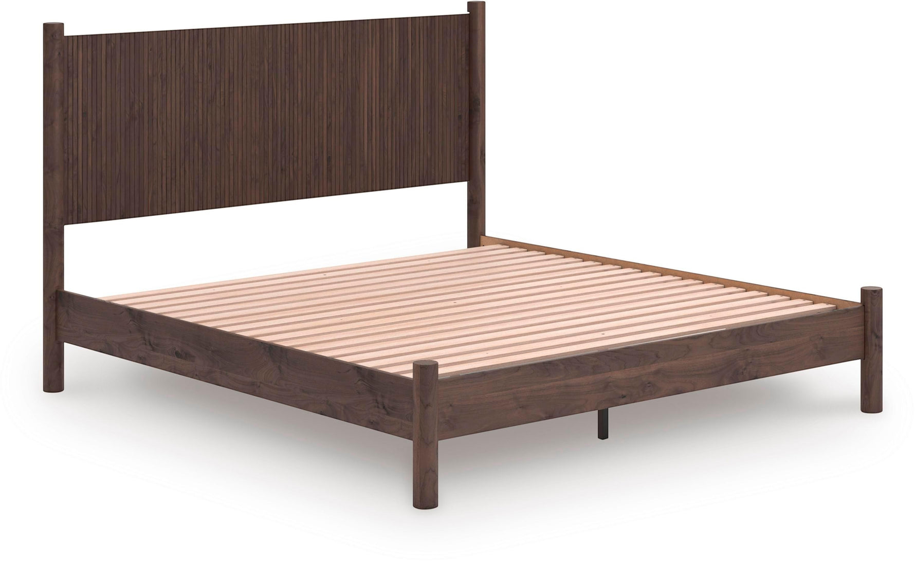 Lit Alma TOCO Meubles en bois brun avec tête de lit cannelée, style bohème moderne