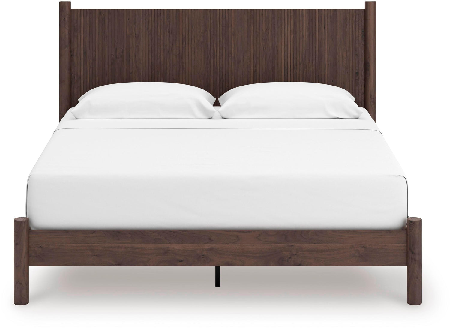 Lit Alma TOCO Meubles en bois brun foncé avec tête de lit cannelée, style bohème moderne