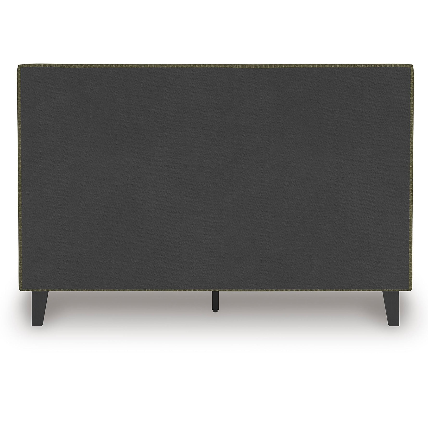 TOCO Meubles Lit Alma rembourré vert sauge avec pieds noirs bas et coutures contrastantes