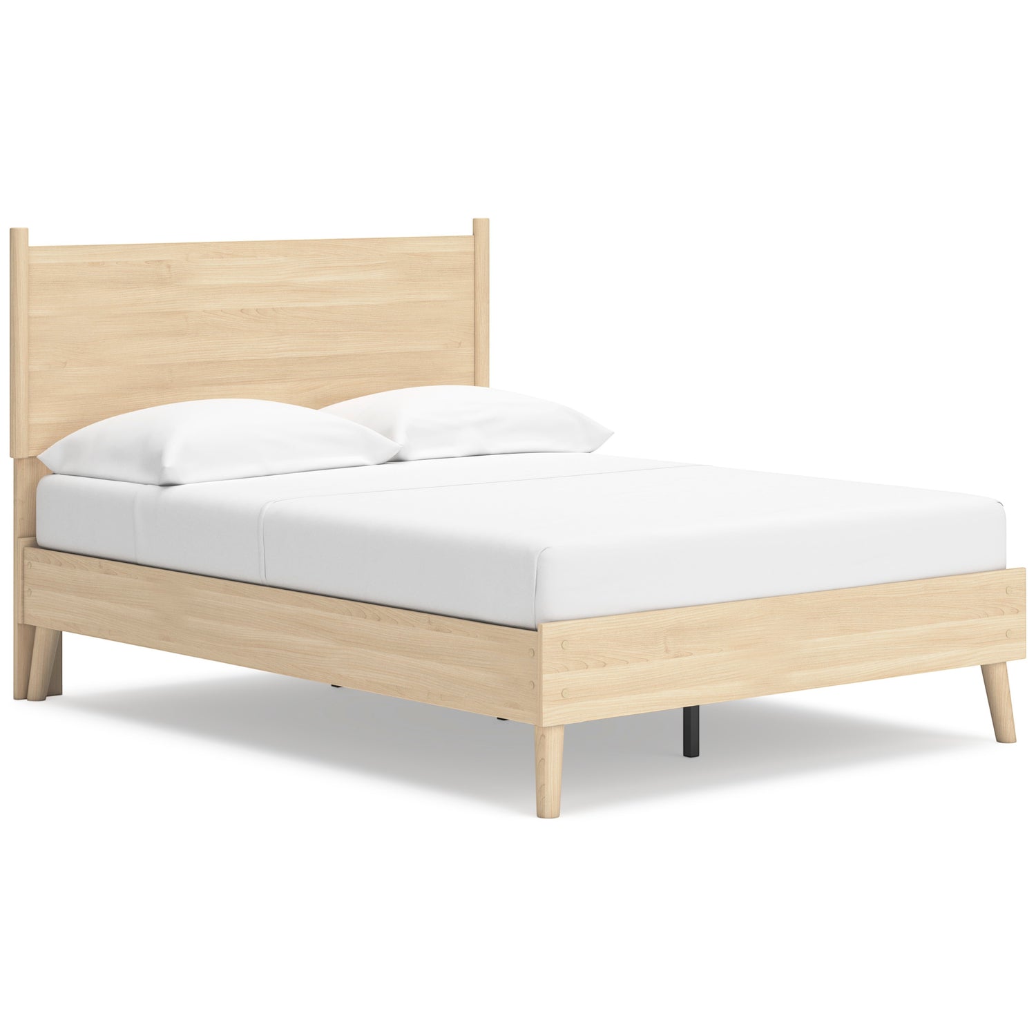 Lit double Anita en bois naturel TOCO Meubles avec tête de lit minimaliste et pieds fuselés. Design plateforme sans sommier.