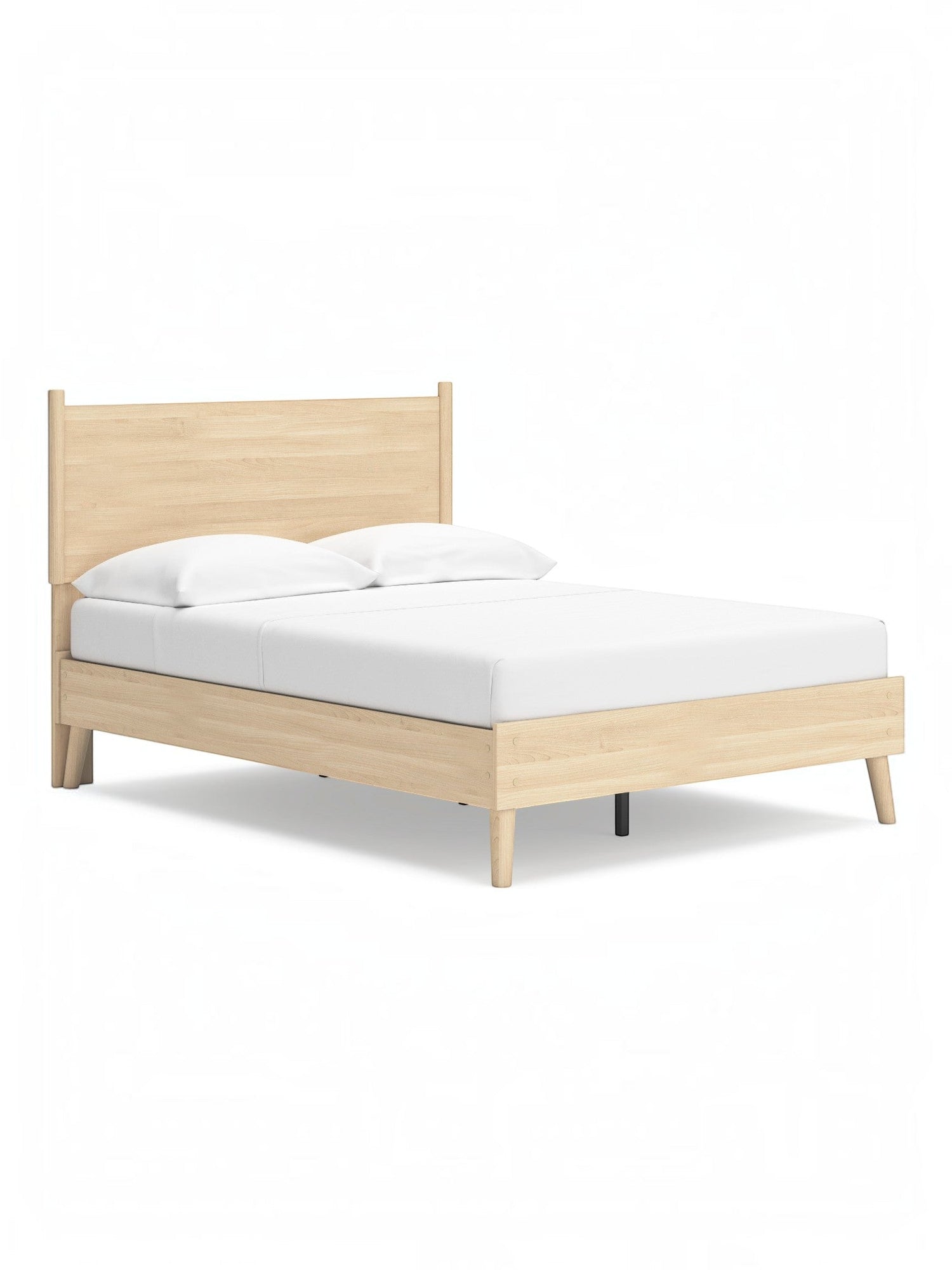 Lit double Anita en bois naturel TOCO Meubles avec tête de lit minimaliste et pieds fuselés. Design plateforme sans sommier.