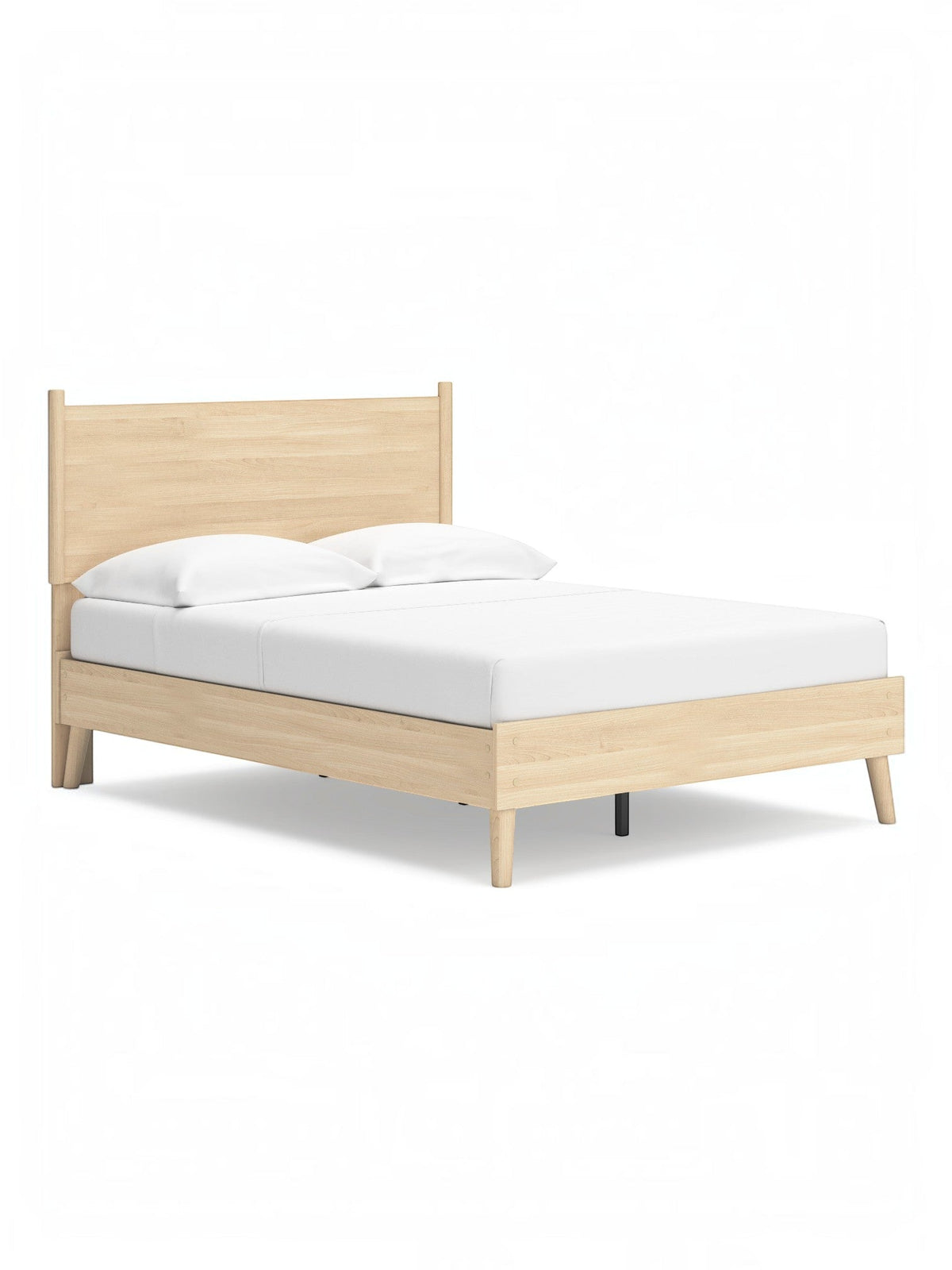 Lit double Anita en bois naturel TOCO Meubles avec tête de lit minimaliste et pieds fuselés. Design plateforme sans sommier.