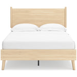 Lit double Anita en bois naturel de TOCO Meubles, design plateforme moderne avec tête de lit épurée et pieds fuselés.