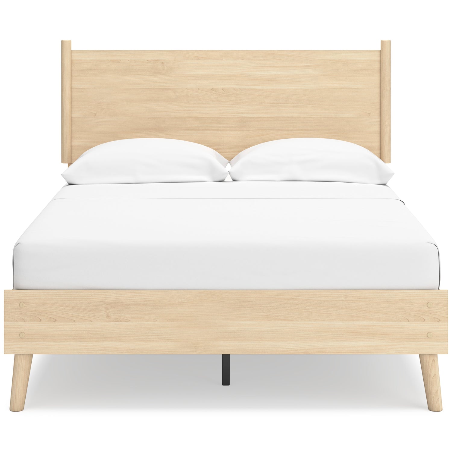 Lit double Anita en bois naturel de TOCO Meubles, design plateforme moderne avec tête de lit épurée et pieds fuselés.