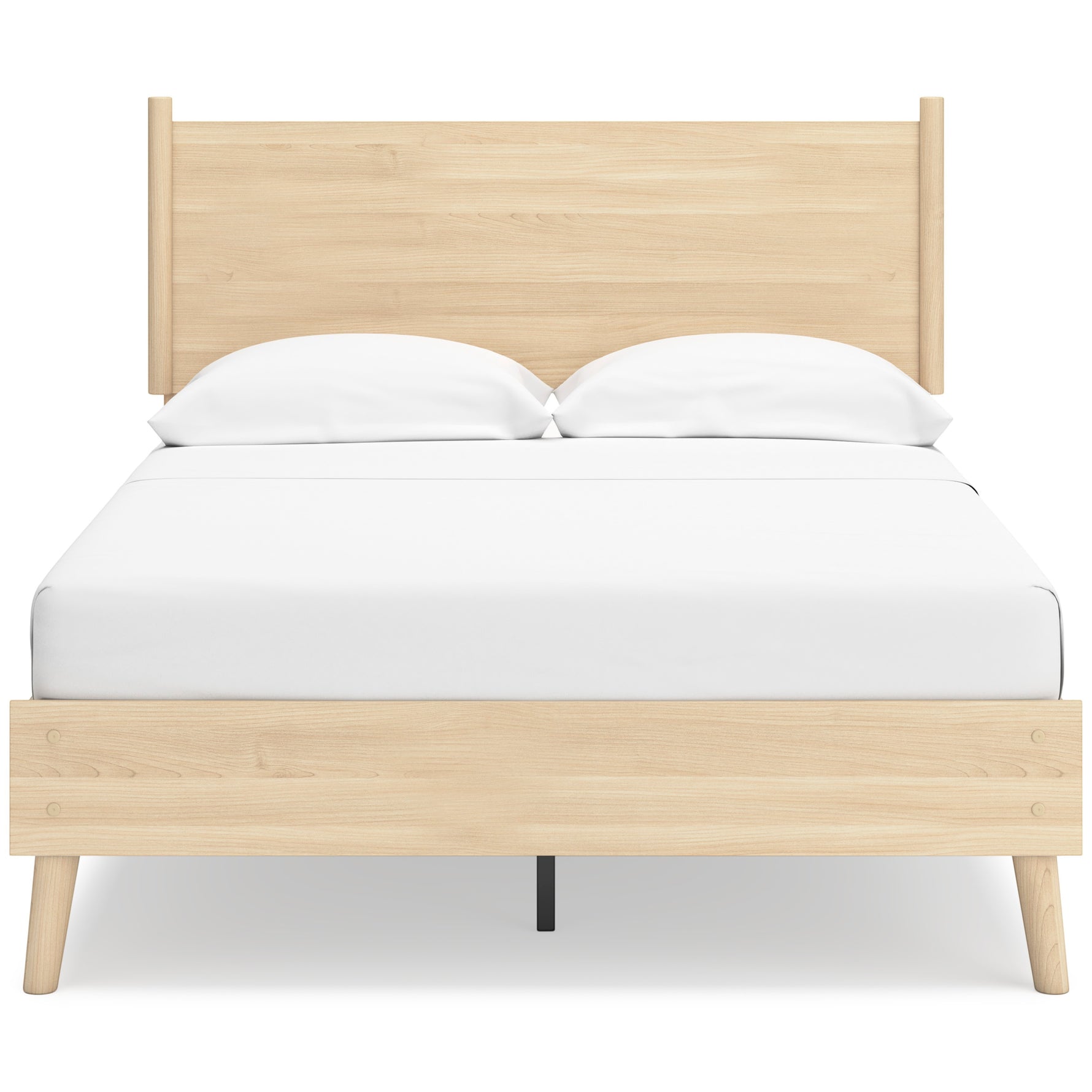Lit double Anita en bois naturel de TOCO Meubles, design plateforme moderne avec tête de lit épurée et pieds fuselés.
