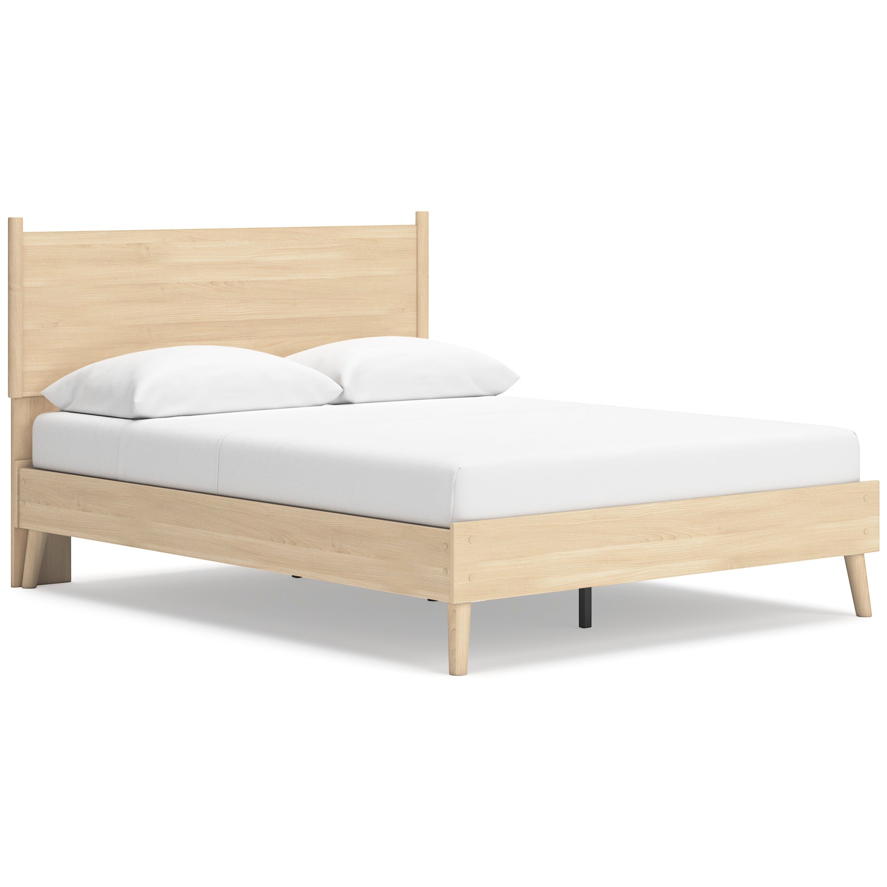 Lit plateforme Grand Lit Anita en bois naturel, finition épurée, pieds fuselés, idéal pour chambre moderne.