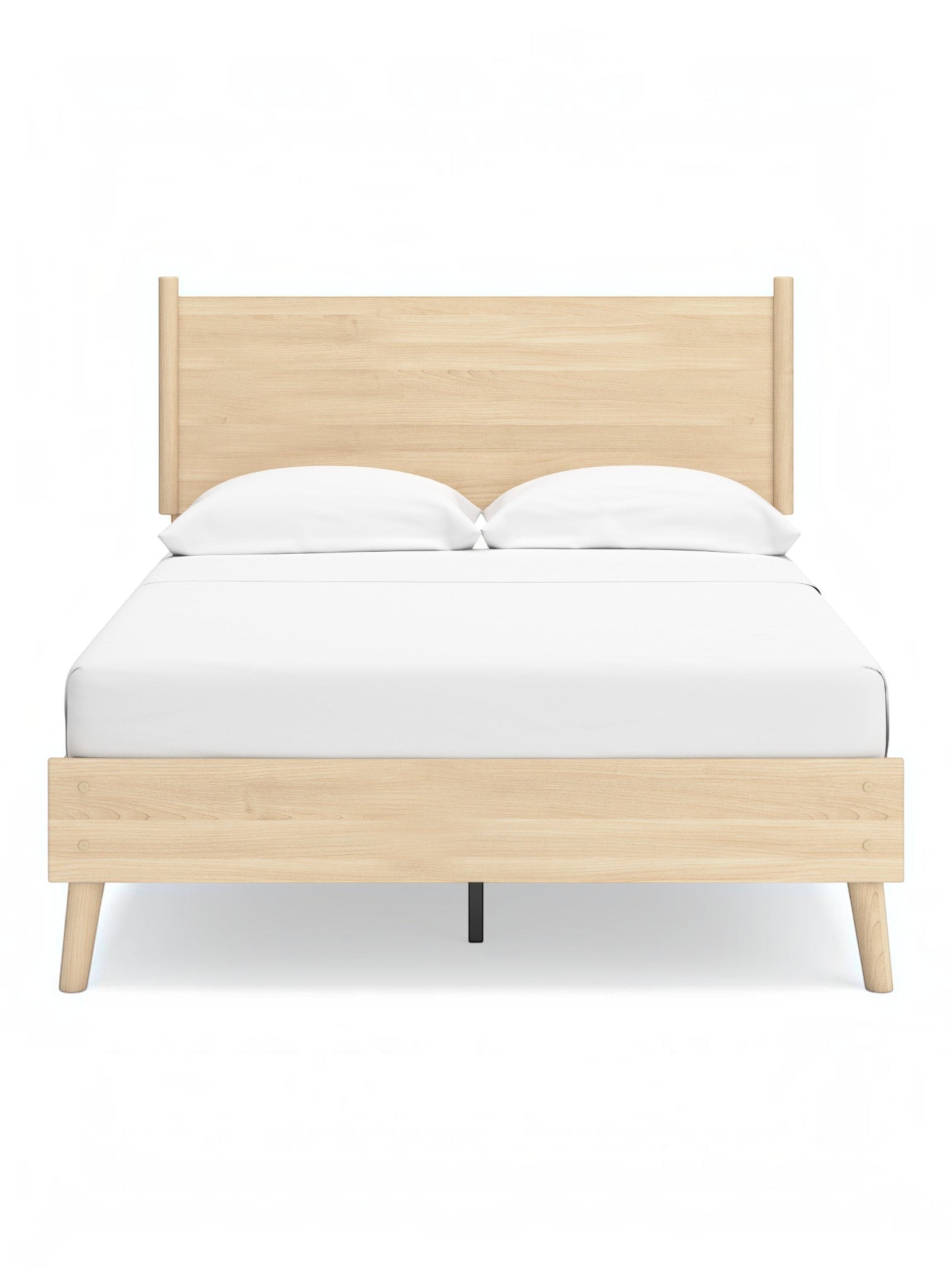 Lit double Anita en bois naturel de TOCO Meubles, design plateforme moderne avec tête de lit épurée et pieds fuselés.