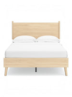 Lit double Anita en bois naturel de TOCO Meubles, design plateforme moderne avec tête de lit épurée et pieds fuselés.