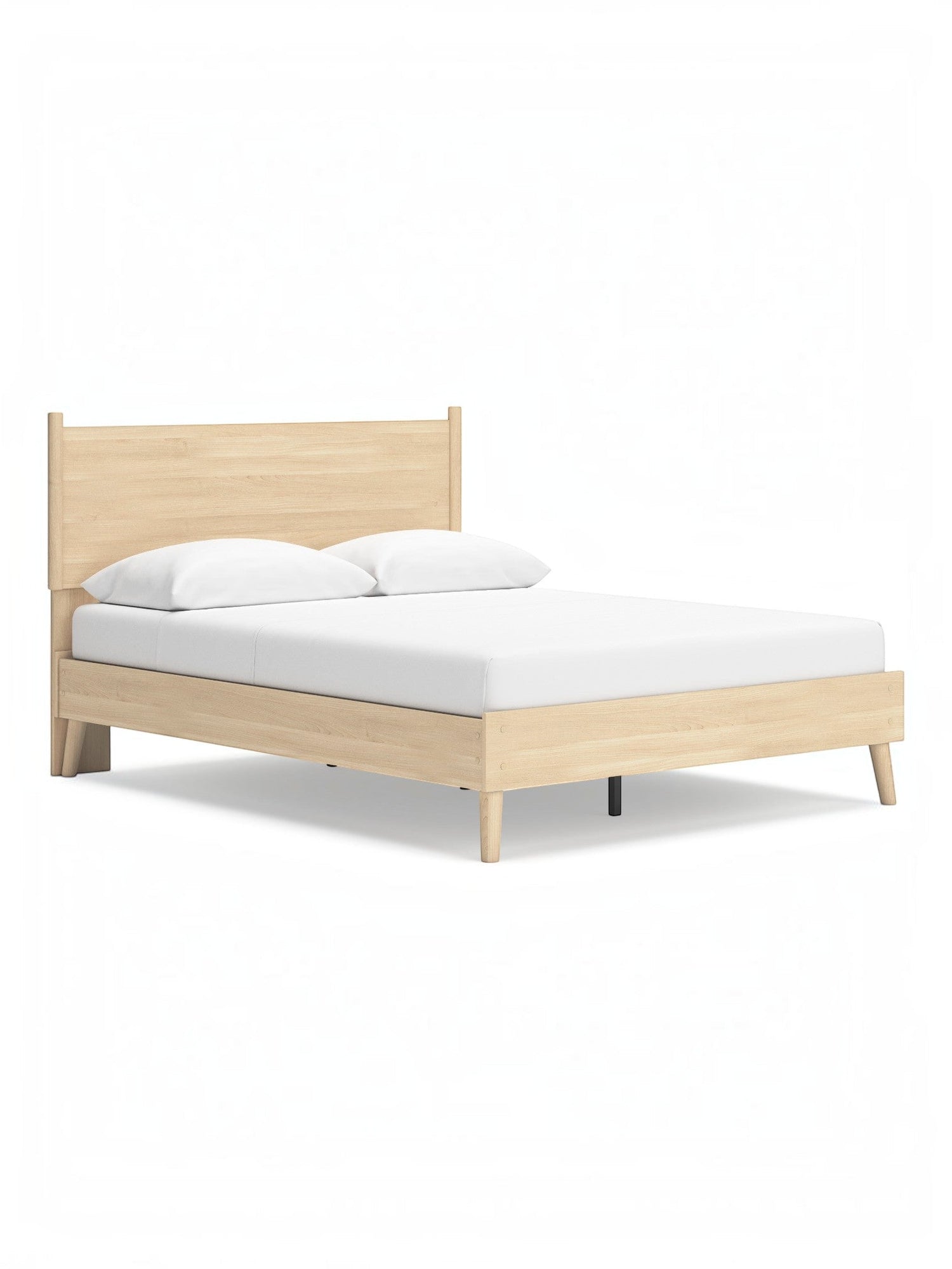 Lit plateforme Grand Lit Anita en bois naturel, finition épurée, pieds fuselés, idéal pour chambre moderne.