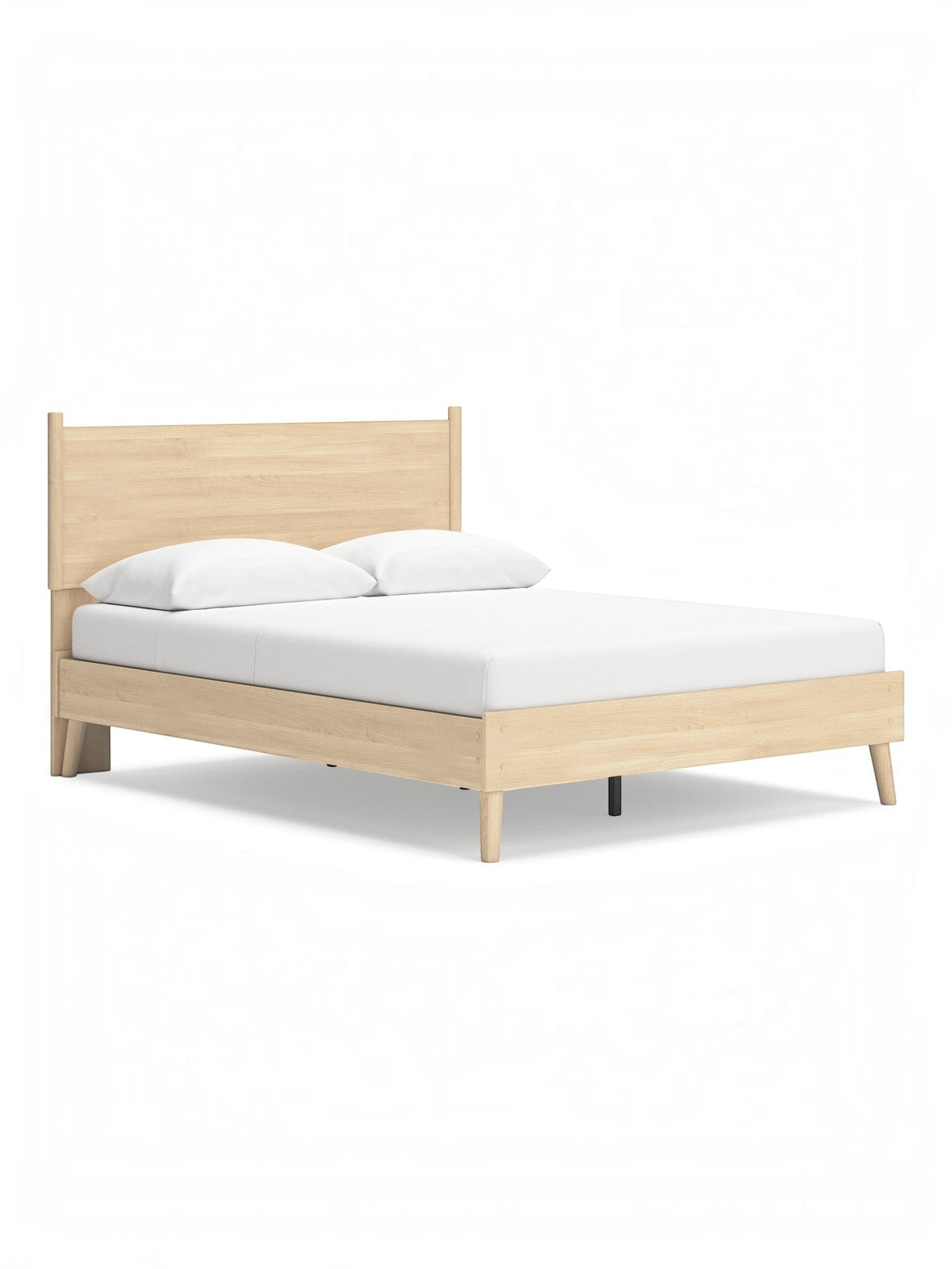 Lit plateforme Grand Lit Anita en bois naturel, finition épurée, pieds fuselés, idéal pour chambre moderne.