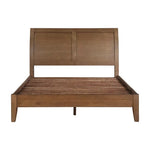 TOCO Meubles Grand Lit Antoine, lit plateforme queen en bois brun clair effet brossé avec tête de lit style traîneau.