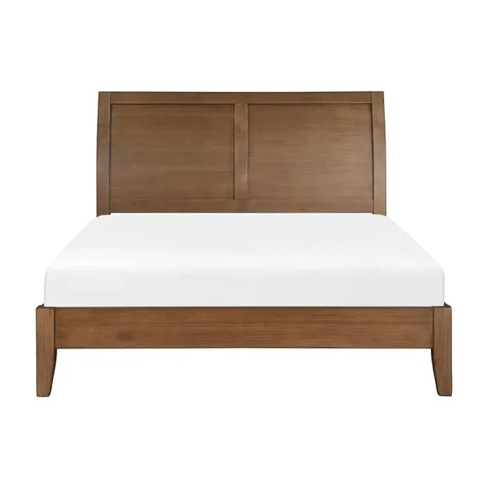 TOCO Meubles Lit Antoine, lit plateforme queen en bois brun clair, tête de lit traîneau, design épuré.