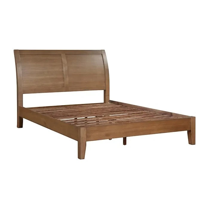 TOCO Meubles Lit Antoine plateforme queen en bois brun clair effet brossé avec tête de lit style traîneau