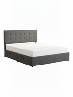 Grand lit TOCO Meubles Bianca gris capitonné avec quatre tiroirs de rangement intégrés et tête de lit moderne
