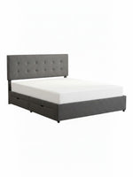 Grand lit TOCO Meubles Bianca gris capitonné avec quatre tiroirs de rangement intégrés et tête de lit moderne