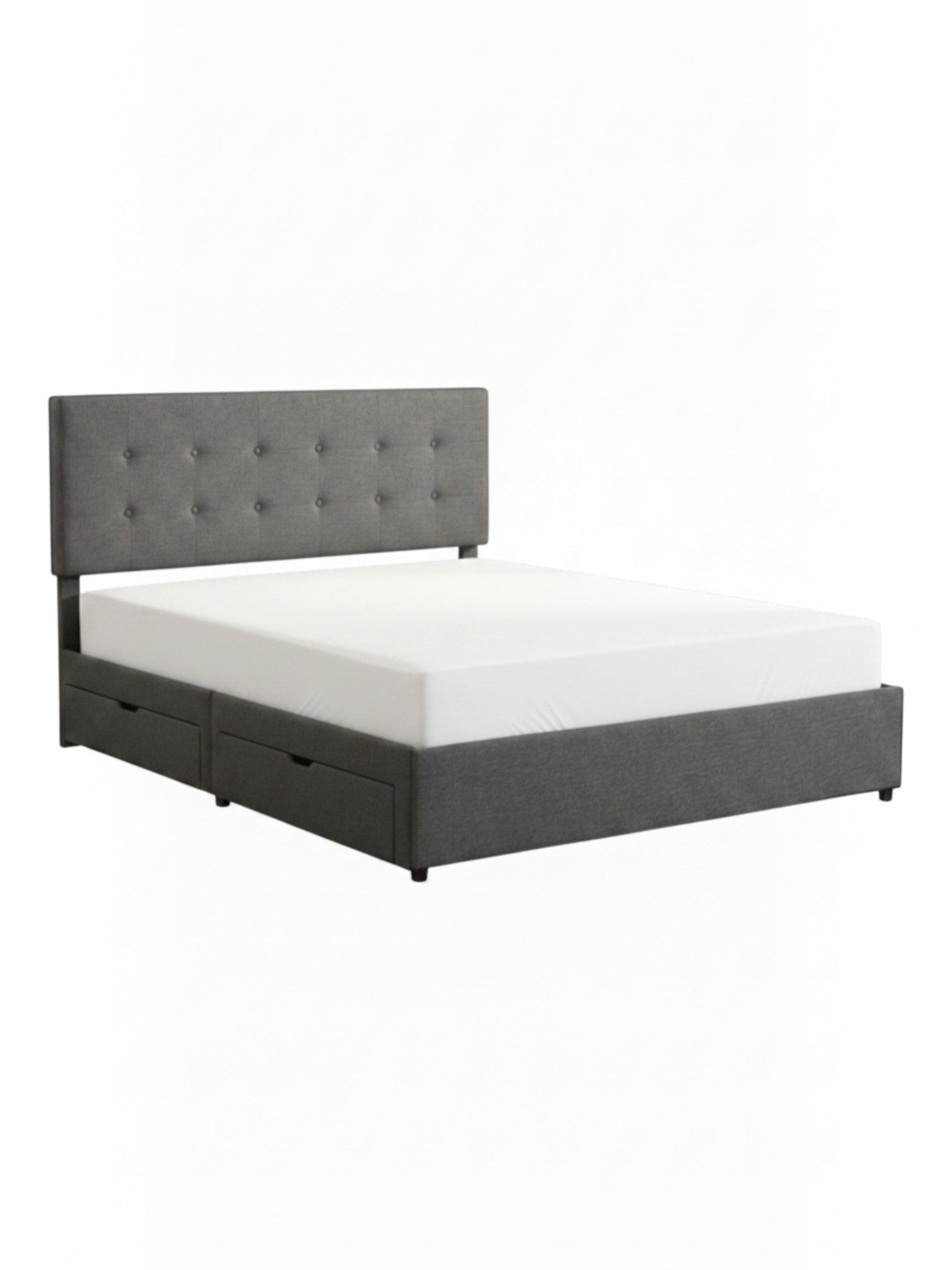 Grand lit TOCO Meubles Bianca gris capitonné avec quatre tiroirs de rangement intégrés et tête de lit moderne