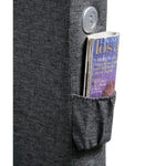 Lit Billie TOCO Meubles gris foncé avec port USB intégré et poche latérale pour rangement, tissu texturé.