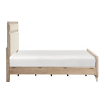 Lit Bonnie TOCO Meubles en bois clair avec tête de lit rembourrée en tissu chenille crème.