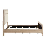 Lit Bonnie TOCO Meubles en bois naturel avec tête de lit rembourrée en tissu chenille crème.