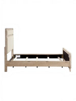 Lit Bonnie TOCO Meubles en bois de chêne naturel avec tête et pied de lit rembourrés en tissu chenille beige