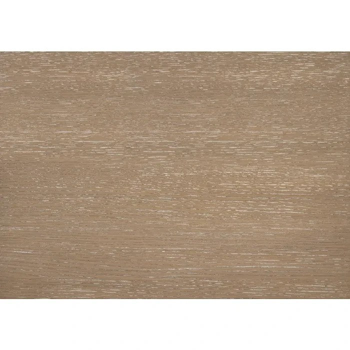 Lit Bonnie TOCO Meubles en placage de chêne naturel avec tête et pied de lit en tissu chenille taupe.