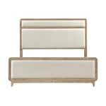 TOCO Meubles Lit Bonnie très grand, tête et pied de lit rembourrés en tissu chenille crème, cadre en bois naturel vieilli.