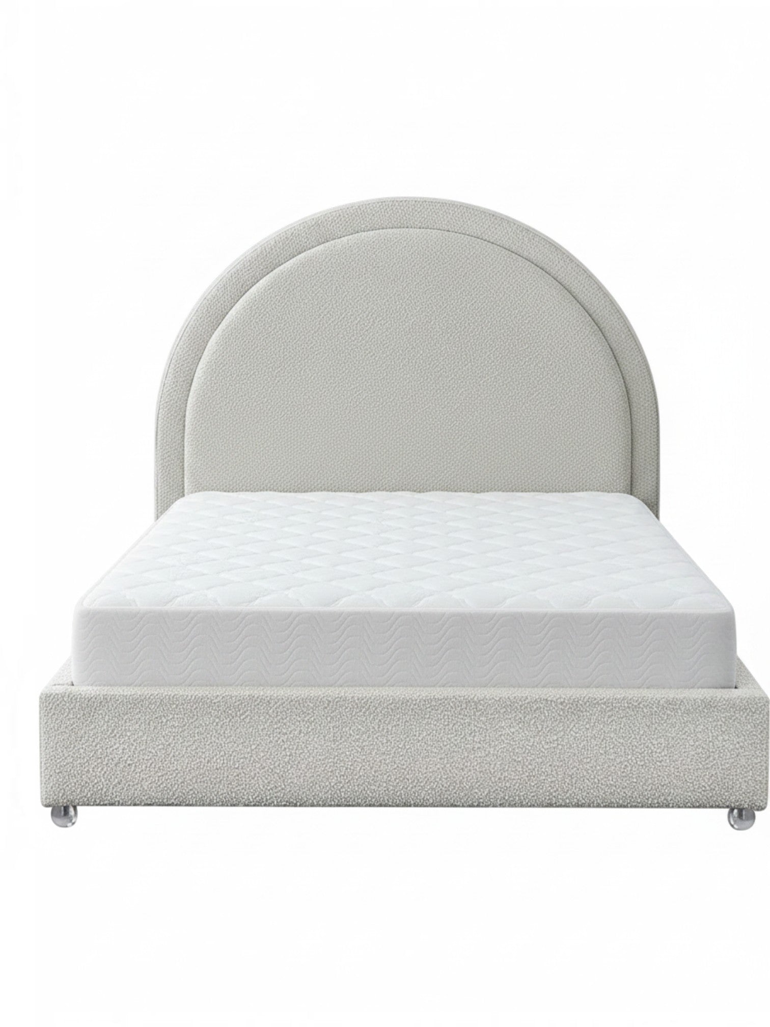 Lit double TOCO Meubles Ivy avec tête de lit arrondie rembourrée en tissu bouclé crème pour une chambre moderne