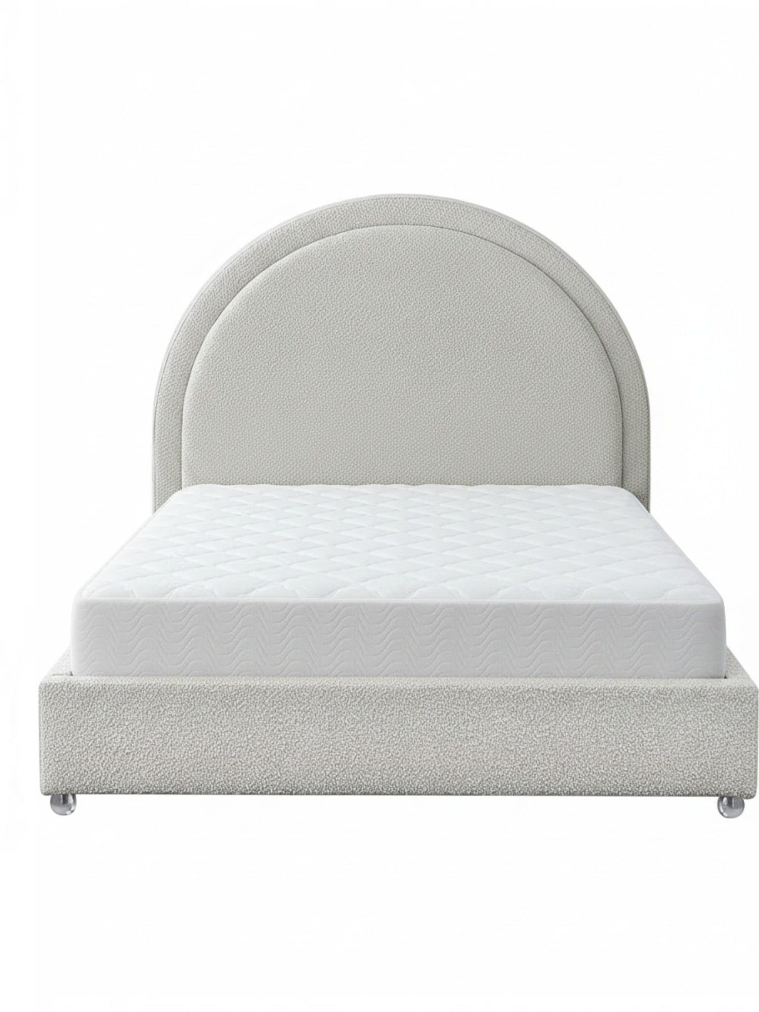 Lit double TOCO Meubles Ivy avec tête de lit arrondie rembourrée en tissu bouclé crème pour une chambre moderne