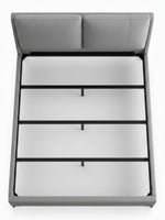 Lit plateforme TOCO Meubles Camille gris en similicuir avec tête de lit rembourrée et structure en acier noir