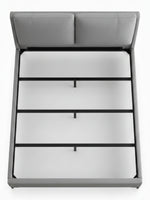 Lit plateforme TOCO Meubles Camille gris en similicuir avec tête de lit rembourrée et structure en acier noir