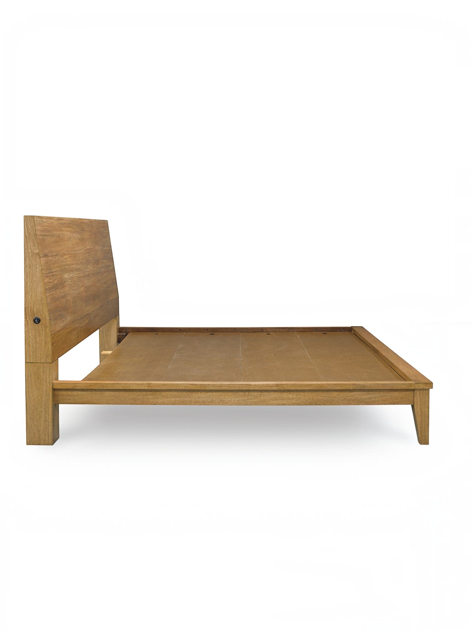 Très grand lit Carmen TOCO Meubles en bois naturel avec tête de lit inclinable et ports USB intégrés, vue latérale