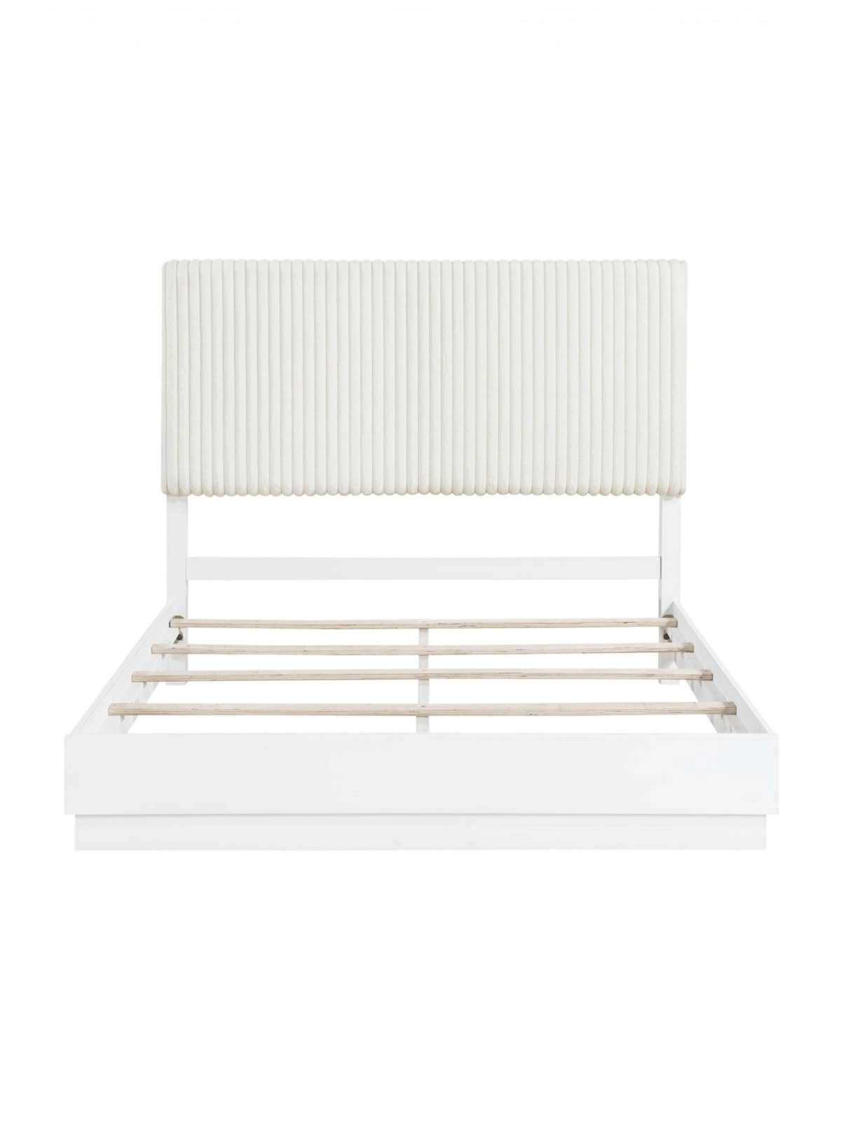 Lit TOCO Meubles Céleste avec tête de lit en fausse fourrure crème capitonnée et cadre blanc perle épuré