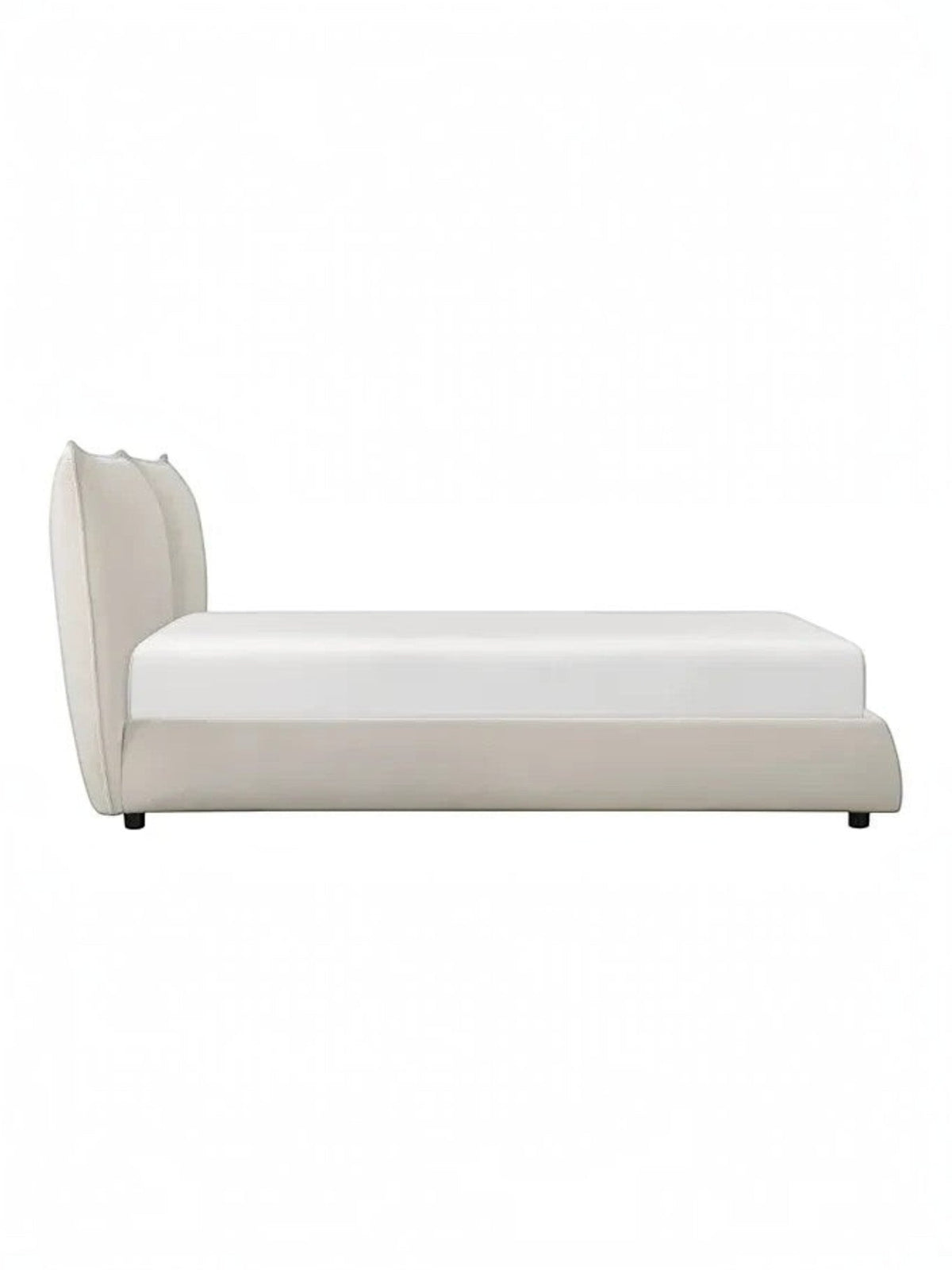 Lit double TOCO Meubles Diego en tissu chenille beige avec tête de lit rembourrée et design minimaliste