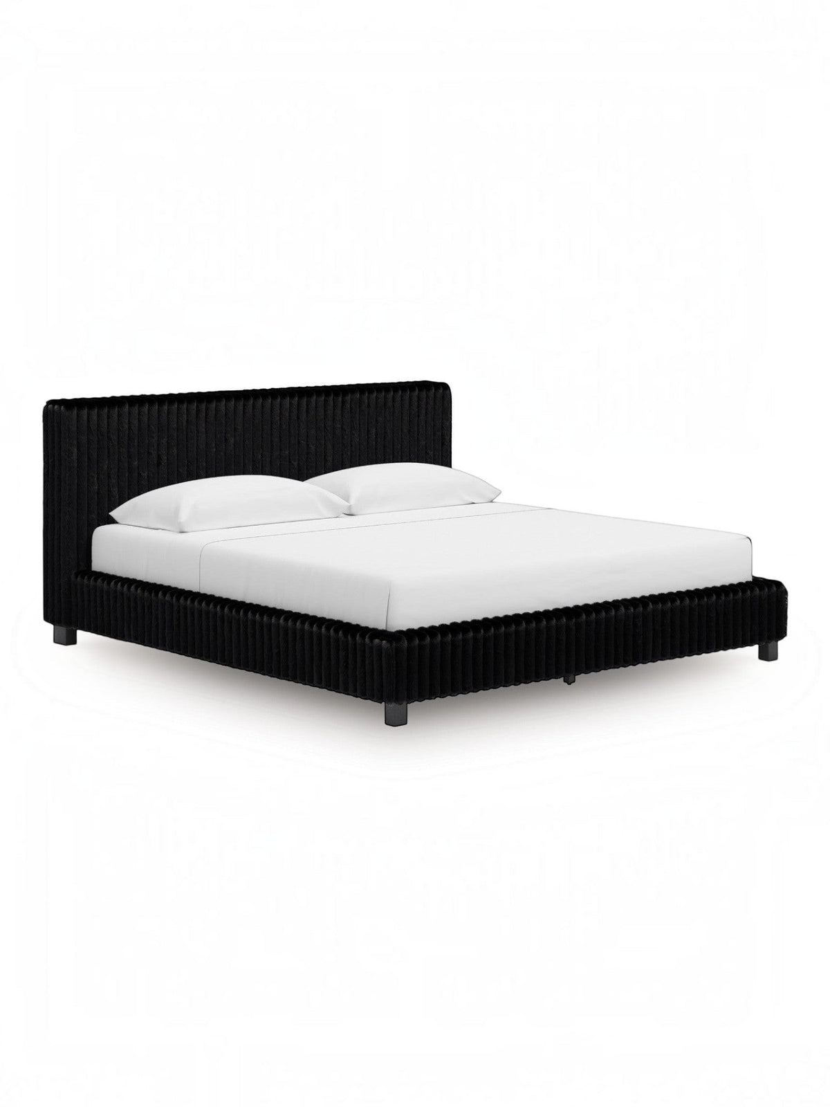 Très grand lit Chloe TOCO Meubles en tissu noir à texture côtelée avec un design contemporain et enveloppant