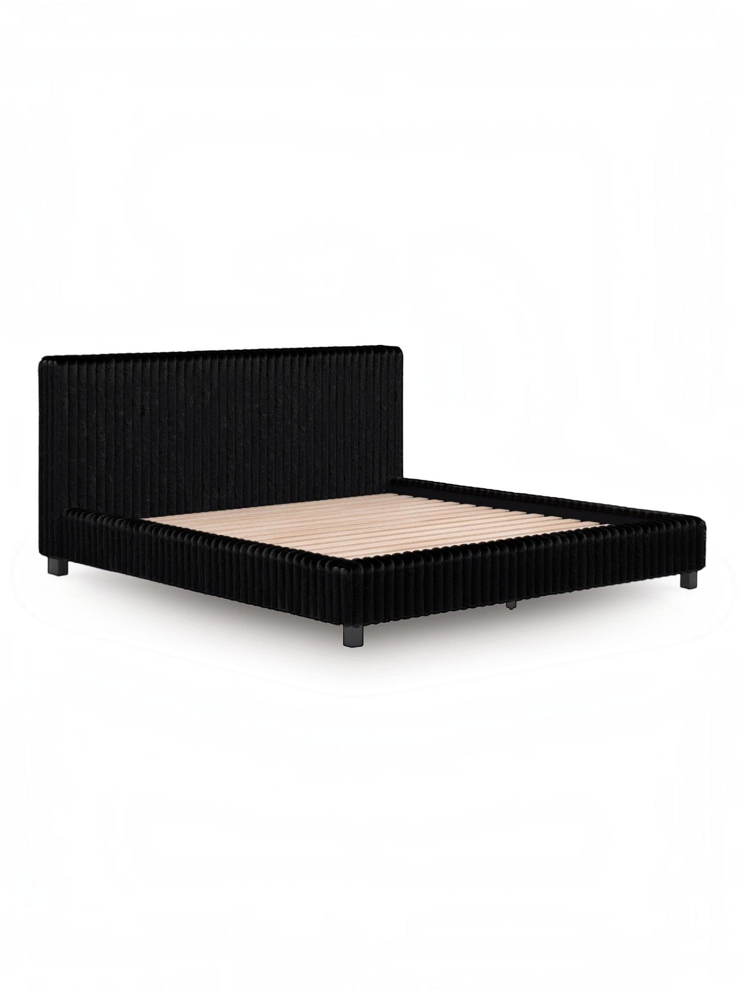 Très grand lit Chloe TOCO Meubles en tissu noir à texture côtelée, design contemporain et enveloppant