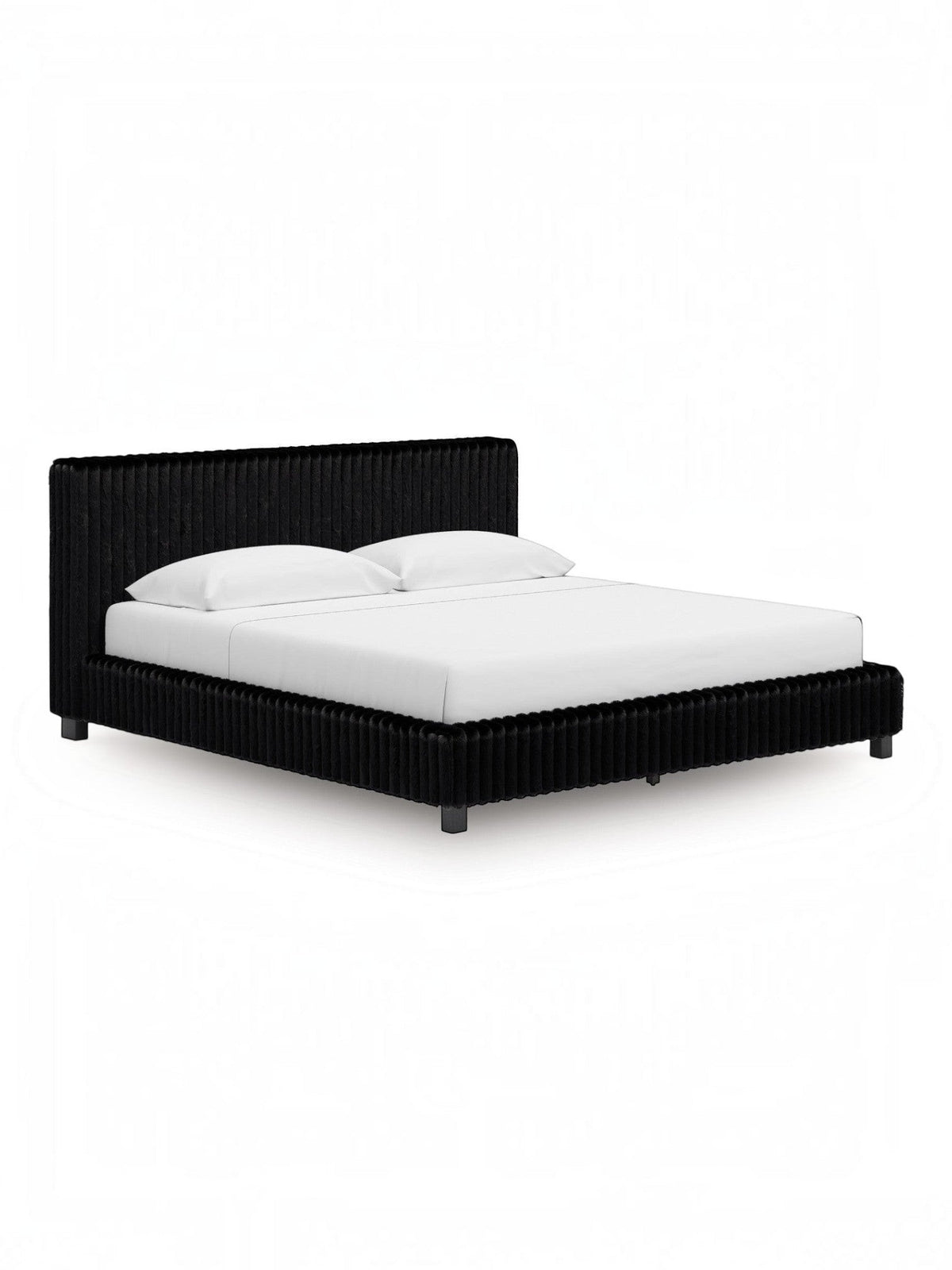 Très grand lit Chloe TOCO Meubles en tissu noir à texture côtelée avec tête de lit enveloppante et design contemporain